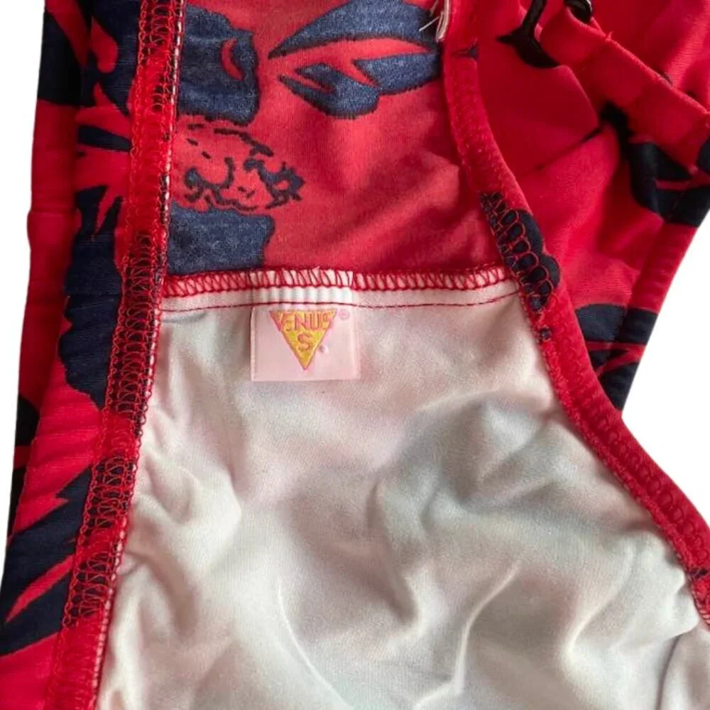 Venus Matching Bikini Top Set with Headband – Red and Navy Floral – Size Small